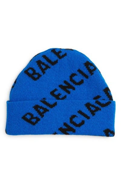 Balenciaga Logo羊毛混纺便帽 In Blue Black
