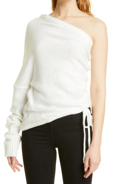 Rta Athena One-shoulder Drawstring Ruched Sweater In White