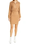 Staud Marylebone Long Sleeve Sweater Minidress In Camel