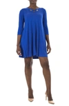 Nina Leonard Hardware Neck Long Sleeve Dress In Deep Sapphire