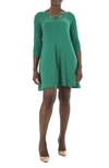 Nina Leonard Hardware Neck Long Sleeve Dress In Kelly Green