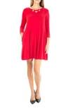 Nina Leonard Hardware Neck Long Sleeve Dress In Nina Red Gold