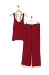 Honeydew Lace Trim Racerback Tank & Pants 2-piece Pajama Set In Vixen Dot