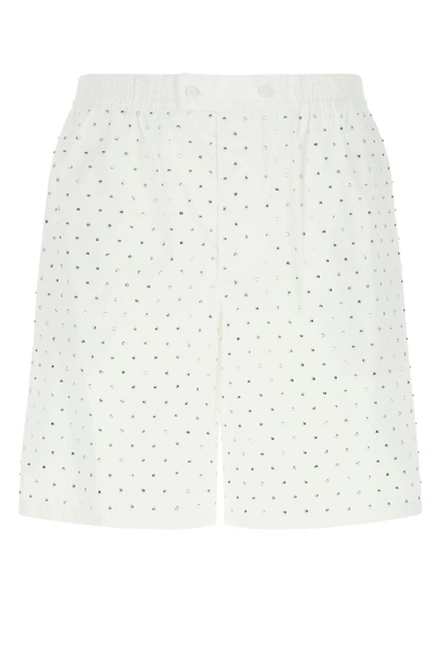 Prada Crystal-embellished Bermuda Shorts In White