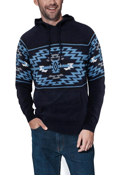 X-ray Aztec Hooded Sweater In Dark Navy