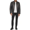Cole Haan Standing Collar Smooth Lamb Leather Jacket In Black