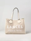 LANCEL WHITE JUTE AND LEATHER TOTE BAG