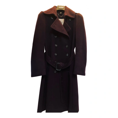 Pre-owned Burberry Wool Trench Coat In Purple