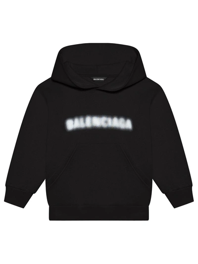 Balenciaga Kid's Blurred Logo Pullover Hoodie In Black/white