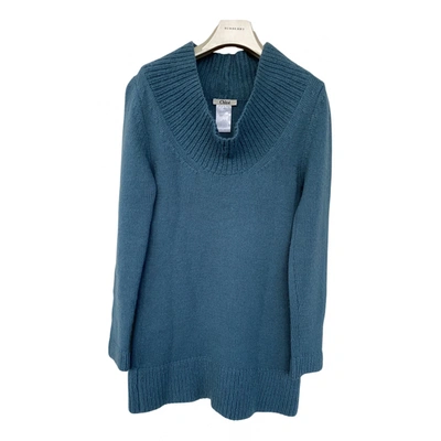 Pre-owned Chloé Wool Jumper In Turquoise