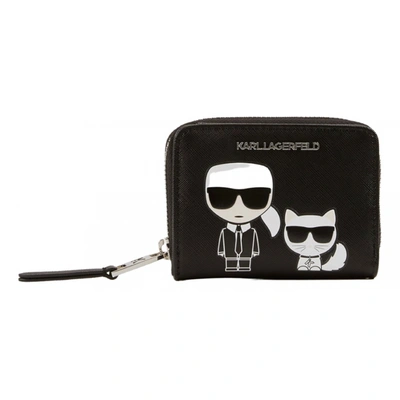 Pre-owned Karl Lagerfeld Vegan Leather Wallet In Black