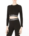 Dolce & Gabbana Branded Elastic Long-sleeve Crop Top In Nero