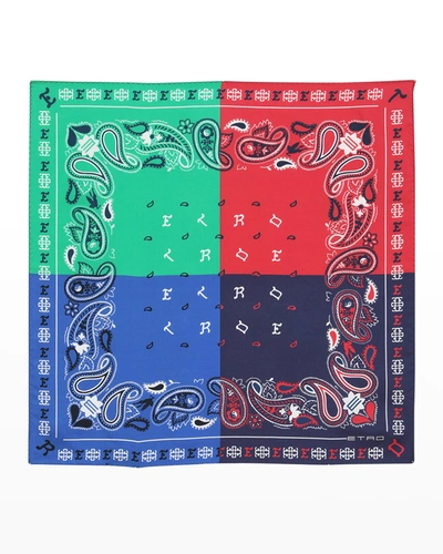 Etro Men's Colorblock Paisley Pocket Square In Green