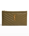 Saint Laurent Monogramme Grain De Poudre Bill Pouch Wallet In Vert Kaki