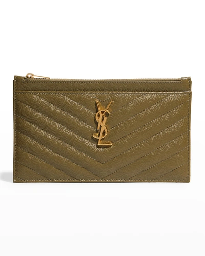 Saint Laurent Monogramme Grain De Poudre Bill Pouch Wallet In Vert Kaki