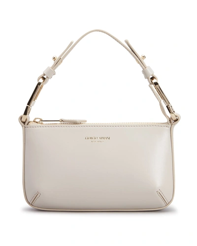 Giorgio Armani Mini Leather Zip Shoulder Bag In White