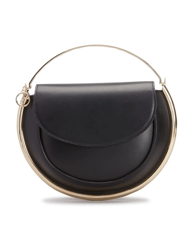 Giorgio Armani Metal Frame Leather Flap Clutch Bag In Black