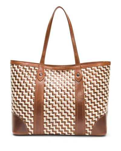 Frye Melissa Woven Leather/cotton Shoulder Tote Bag In Brown