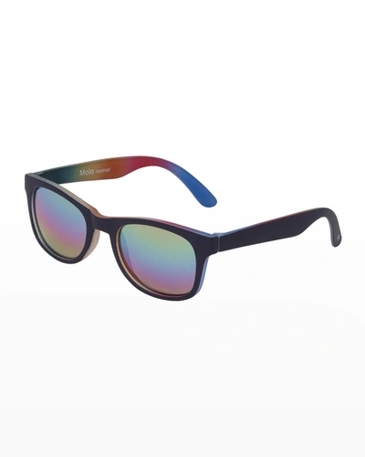 Molo Kid's Star Rainbow Rectangle Sunglasses In Classic Navy