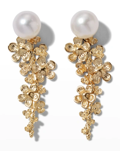 Poppy Finch Pearl Gold Flower Earrings