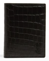 SAINT LAURENT MEN'S YSL CROC-EMBOSSED WALLET