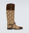 GUCCI LEATHER-TRIMMED KNEE-HIGH BOOTS