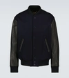 Golden Goose Aleandro Bomber Jacket With Leather Sleeves In Dark Blue/black