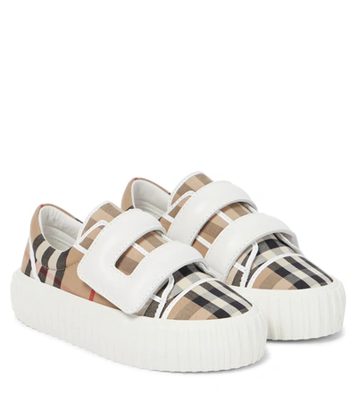 Burberry Kids' Vintage Check Canvas Trainers In Beige