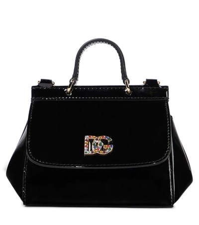 Dolce & Gabbana Kids' Sicily Mini Patent Leather Tote In Black