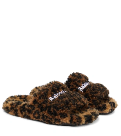 Balenciaga Leopard-print Faux-fur Slippers In Black