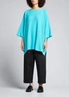 Eskandar Square 3/4-sleeve Knitted Moss-stitch Tunic Top (long Length) In Aquamarine