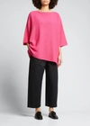 Eskandar Square 3/4-sleeve Knitted Moss-stitch Tunic Top (long Length) In Geranium