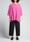 Eskandar Square 3/4-sleeve Knitted Moss-stitch Tunic Top (long Length) In Cyclamen