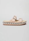 ALAÏA DOUBLE STRAP LEATHER SANDALS WITH BOMBE STUDS
