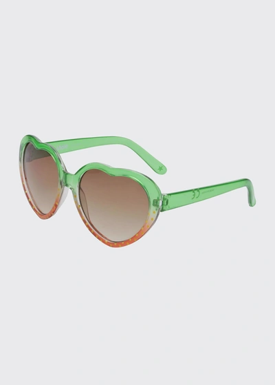Molo Kids' Girl's Heart-shaped Sunglasses With Strawberry Effect In Green