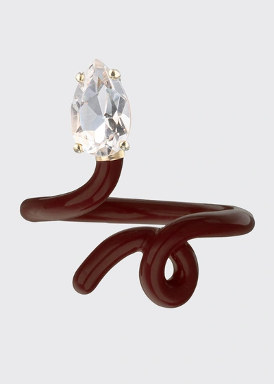 Bea Bongiasca Baby Vine Pinky Ring In Cherry Chocolate Enamel And Rock Crystal