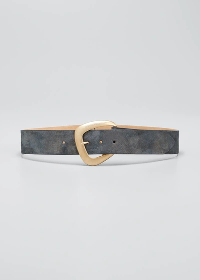 Streets Ahead Distressed Suede Buckle Belt In Navy Gold