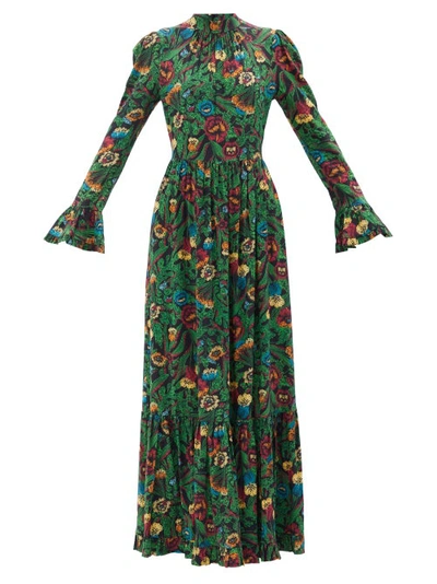 La Doublej Visontl Night Garden-print Crepe Maxi Dress