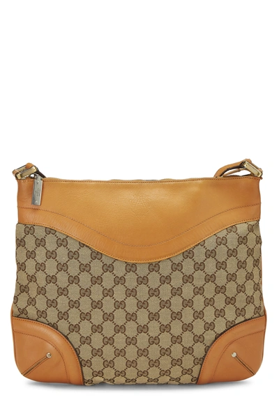 Pre-owned Gucci Orange Gg Canvas Flat Messenger Medium