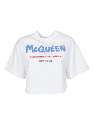 Alexander Mcqueen T-shirt With Graffiti Logo Print In White/multicolour