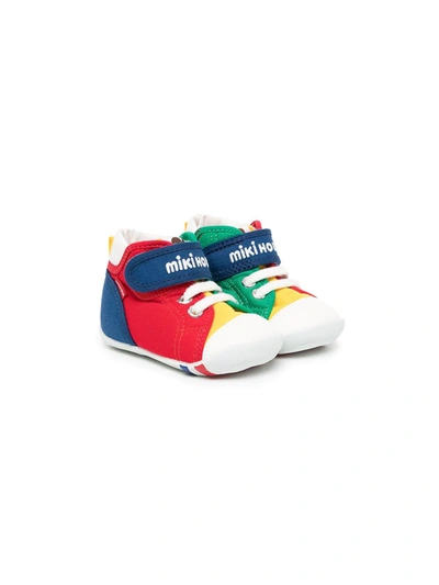 Miki House Babies' Colour-block Logo-embroidered Sneakers In Red