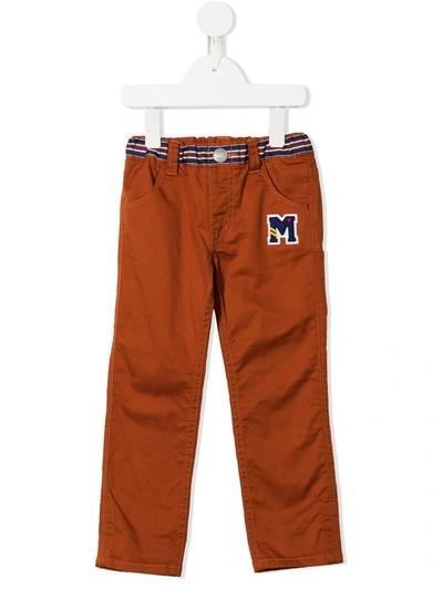Miki House Kids' Logo-patch Chino Trousers In Brown