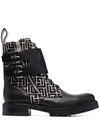 Balmain Bicolor Smooth And Monogram Jacquard Phil Ranger Ankle Boots In Black