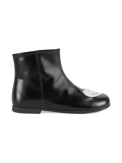 Gucci Kids' Heart Logo Leather Booties In Black