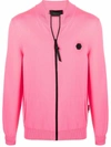 Philipp Plein Logo-patch Zip-up Cardigan In Pink