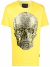 Philipp Plein Beaded Logo-skull T-shirt In Yellow