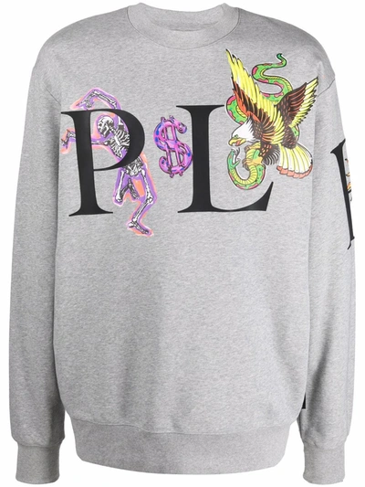 Philipp Plein Graphic-print Cotton Sweatshirt In Grey