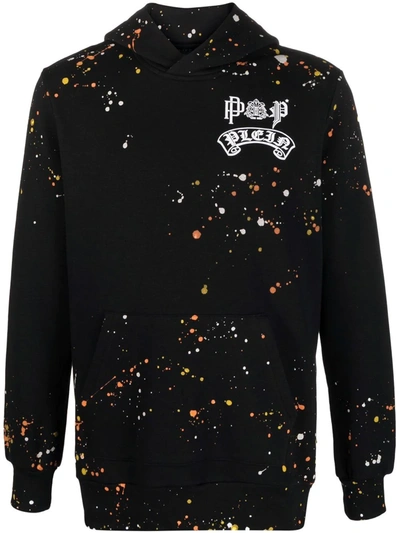 Philipp Plein Paint Splatter-print Pullover Hoodie In Black