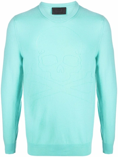 Philipp Plein Fine-knit Skull-motif Jumper In Blue