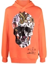 Philipp Plein Graphic-print Long-sleeve Hoodie In Orange